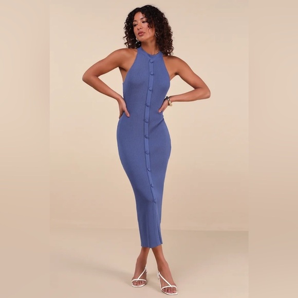 Lulus Dresses & Skirts - Lulus Sunia Blue Sleeveless Button-Front Midi Sweater Dress